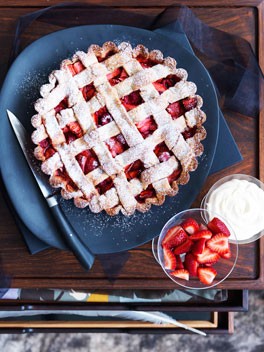 Strawberry and rose hazelnut tart