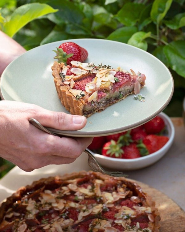 Strawberry and thyme frangipane tart