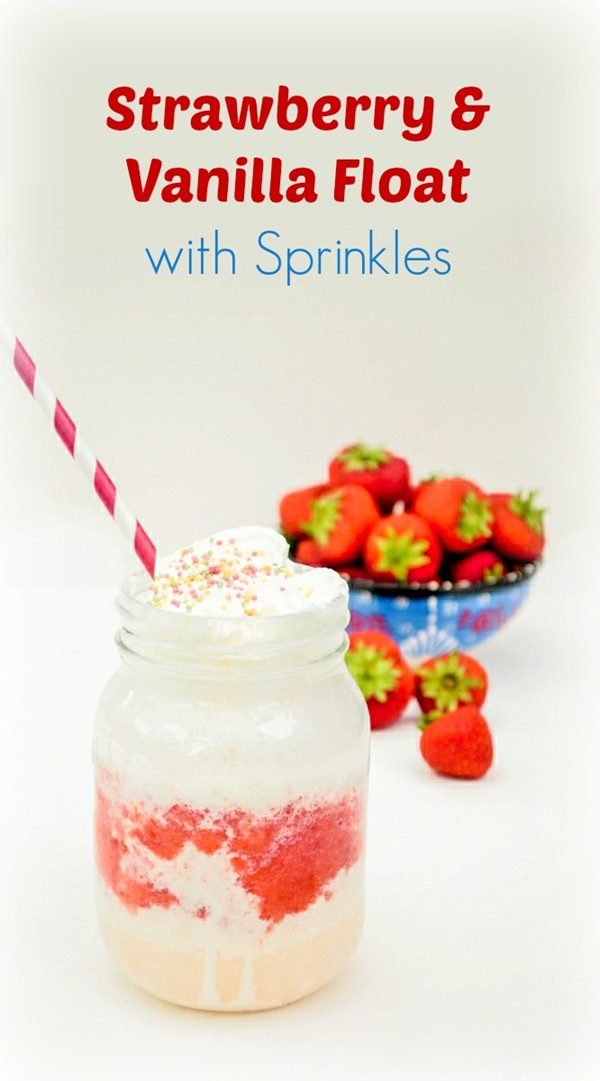 Strawberry and vanilla float with sprinkles