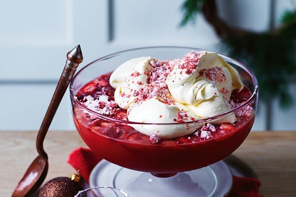 Strawberry and vanilla jelly with strawberry sherbet