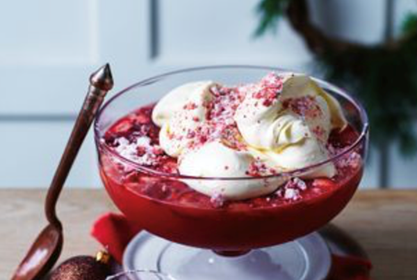 Strawberry and vanilla jelly with strawberry sherbet