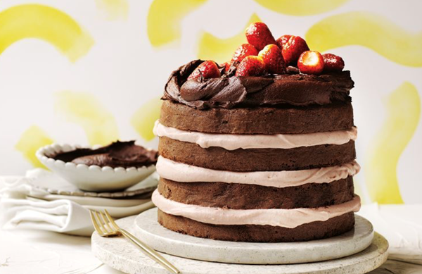 Strawberry and white chocolate mousse layer cake