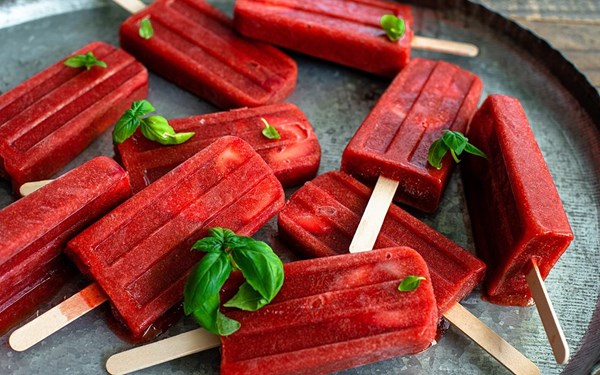 Strawberry, basil & honey paletas