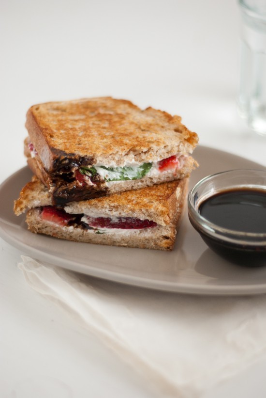 Strawberry, basil and goat cheese panini