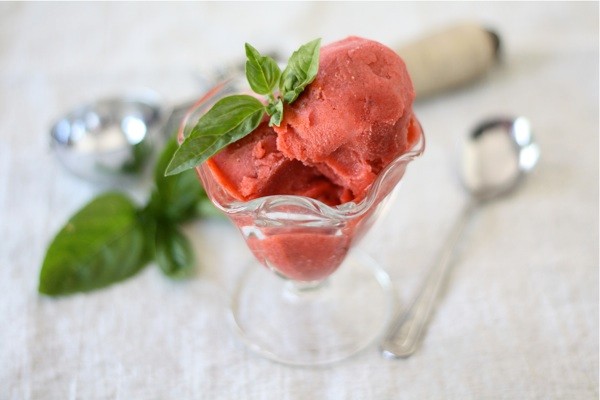 Strawberry basil sorbet