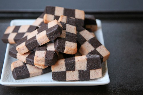 Strawberry black pepper chocolate checkerboard cookies
