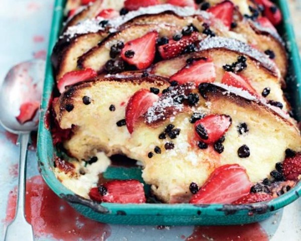 Strawberry brioche bread and butter pudding