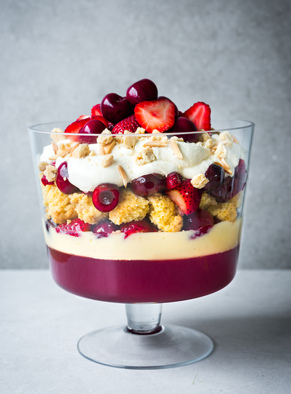 Strawberry, cherry and gin shortcake trifle