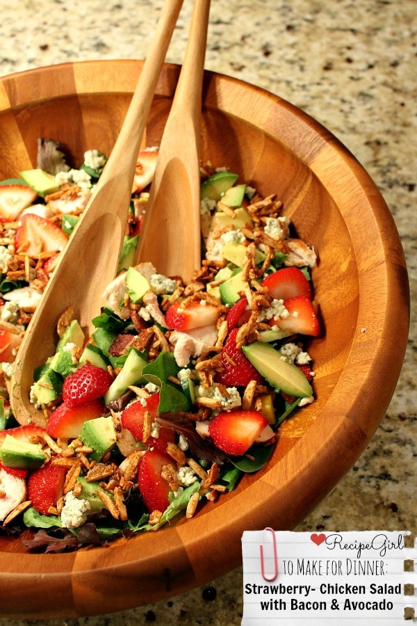 Strawberry chicken salad with bacon and avocado
