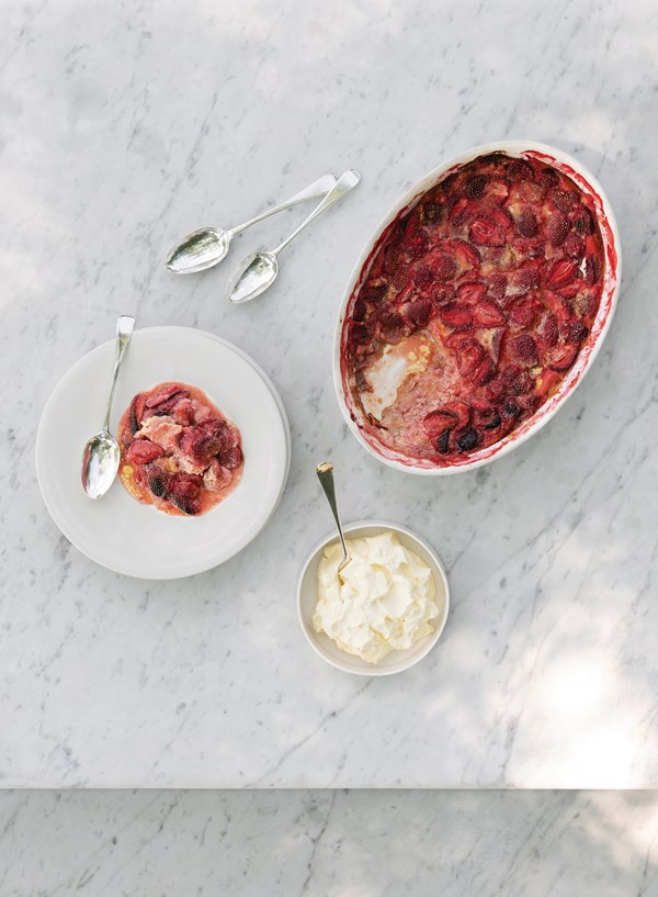 Strawberry clafoutis with elderflower cream [Claire Ptak]