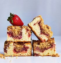 Strawberry coffee cake with cornmeal streusel