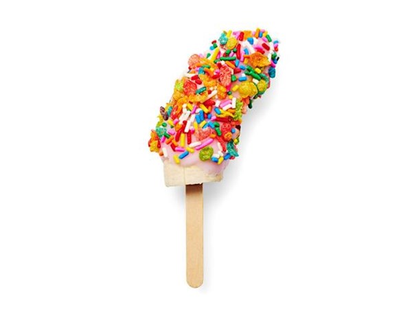 Strawberry confetti frozen banana pops