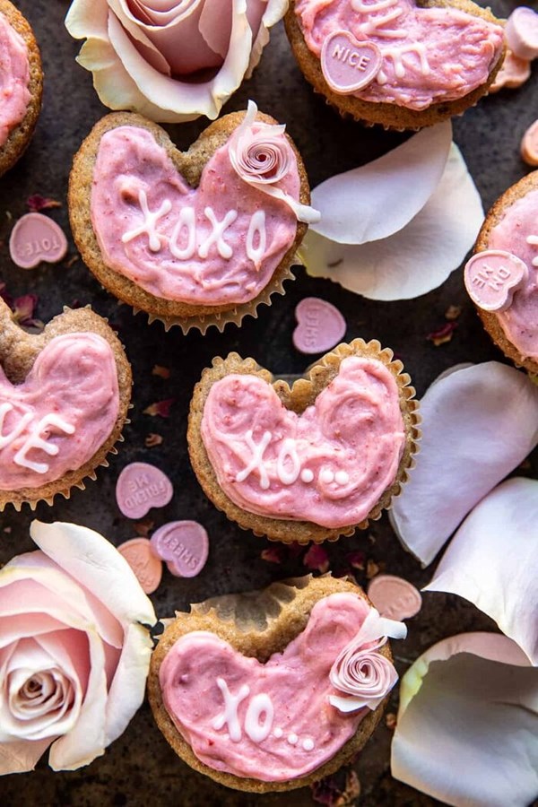 Strawberry conversation heart cupcakes