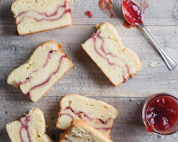 Strawberry cream cheese pound cake loaves [strawberry sauce]