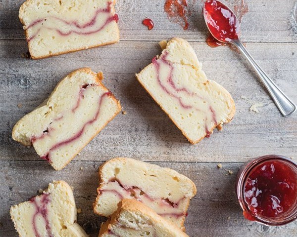 Strawberry cream cheese pound cake loaves [strawberry sauce]