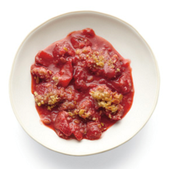 Strawberry crisp with pine-nut topping