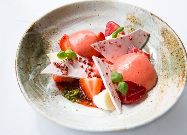 Strawberry, Douglas fir and basil