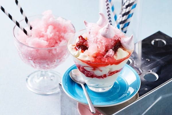 Strawberry Eton mess with frosé granita