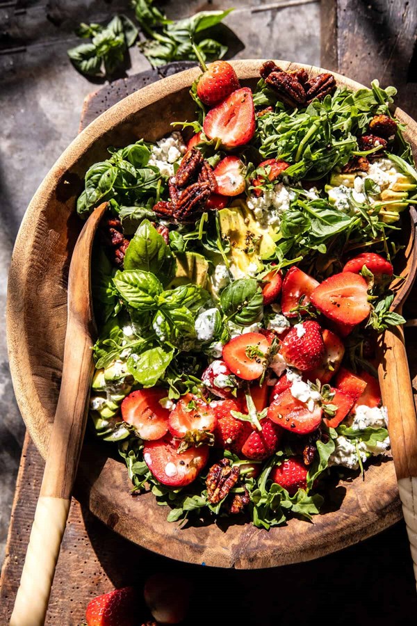 Strawberry feta salad with candied pecans