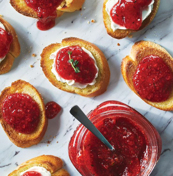 Strawberry freezer jam with thyme & black pepper