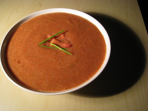Strawberry gazpacho with strawberry balsamic compote