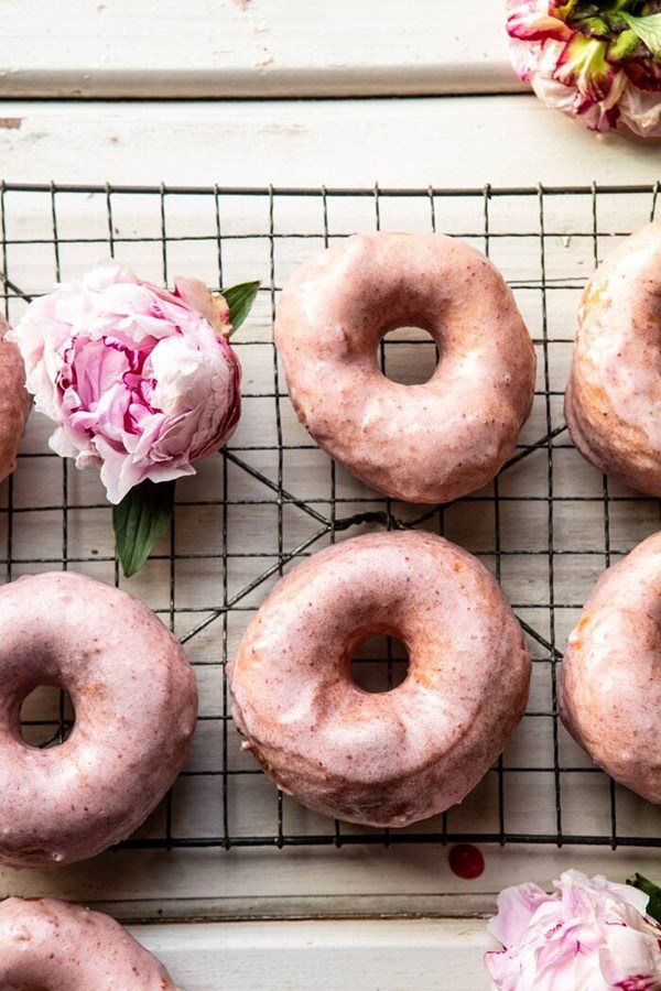 Strawberry glazed chai doughnuts