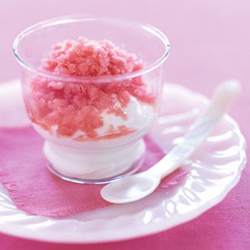 Strawberry granita with whipped cream