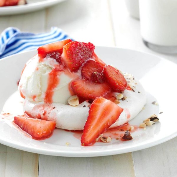 Strawberry-hazelnut meringue shortcakes