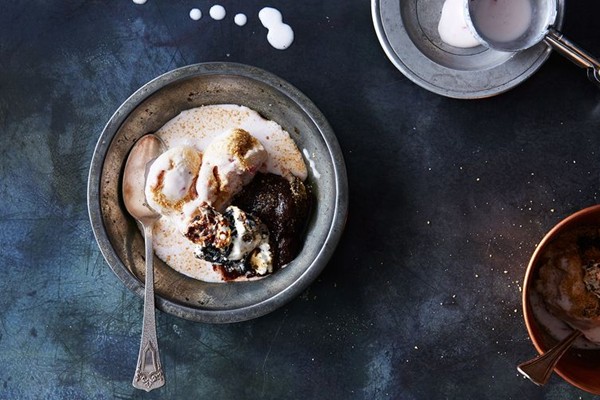 Strawberry ice cream s'mores sundae
