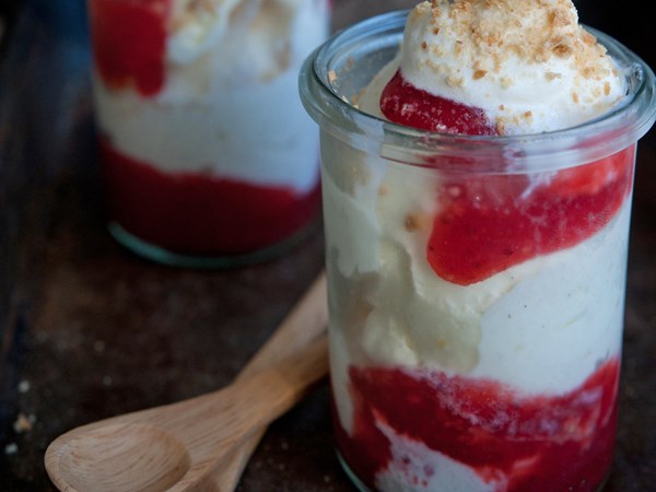 Strawberry, lemon and vanilla ice cream parfaits