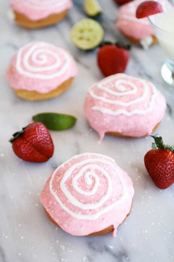 Strawberry margarita cream filled donuts