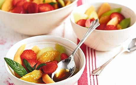 Strawberry, melon and orange in Pimm’s and mint syrup