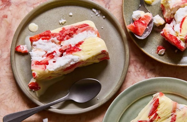 Strawberry mess ice cream slabs