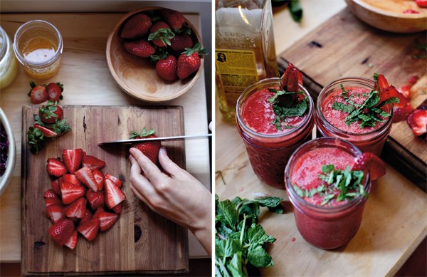 Strawberry, mint & lime margaritas