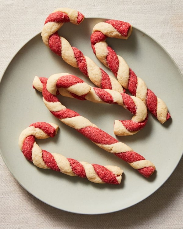 Strawberry-mint candy cane shortbread cookies