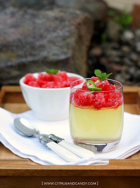 Strawberry Moscato granita with Moscato jelly