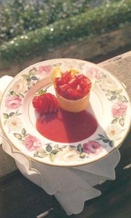 Strawberry mousse in wafer thin baskets