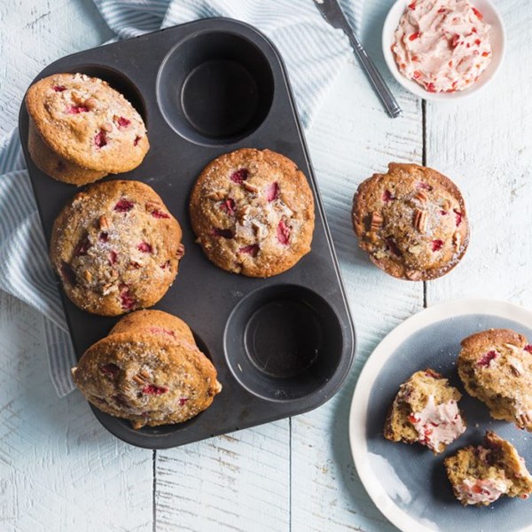 Strawberry-pecan muffins with strawberry butter