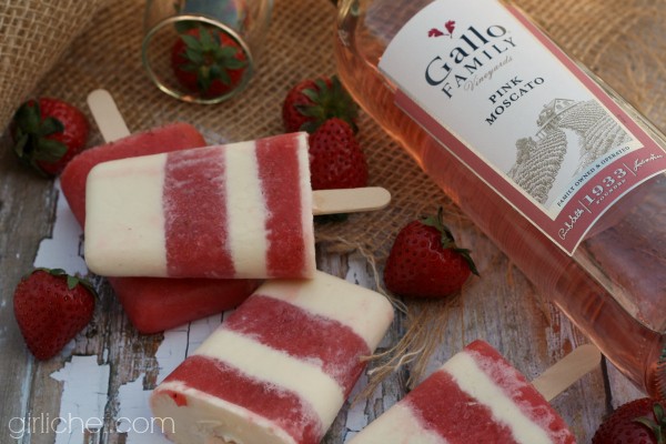 Strawberry pink Moscato ice pops