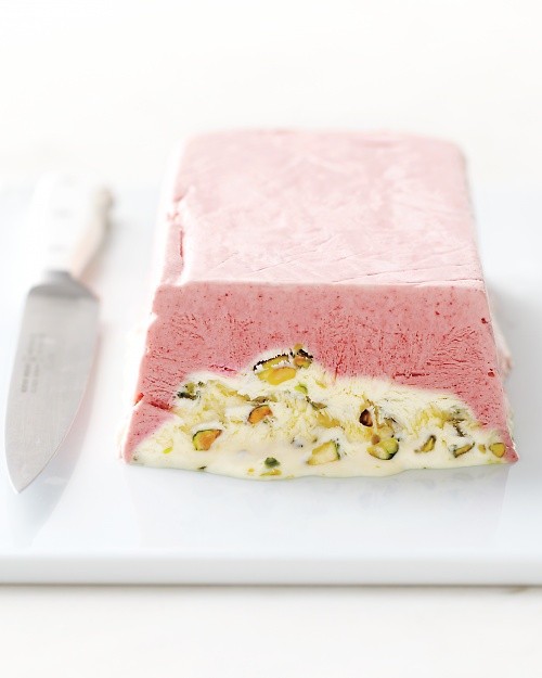 Strawberry pistachio semifreddo