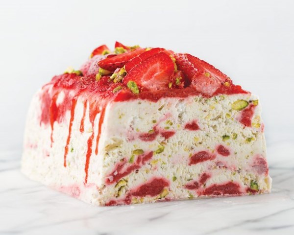Strawberry-pistachio semifreddo