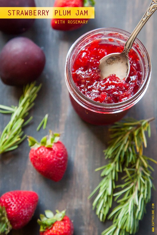 Strawberry plum jam with rosemary