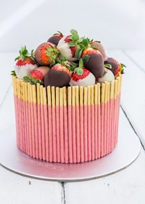 Strawberry pocky cake with chocolate-dipped strawberries