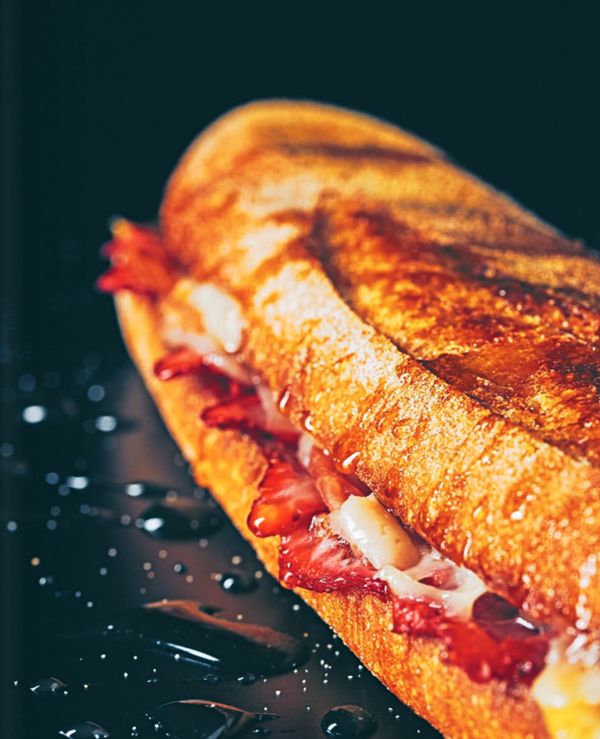 Strawberry, prosciutto, Manchego + honey