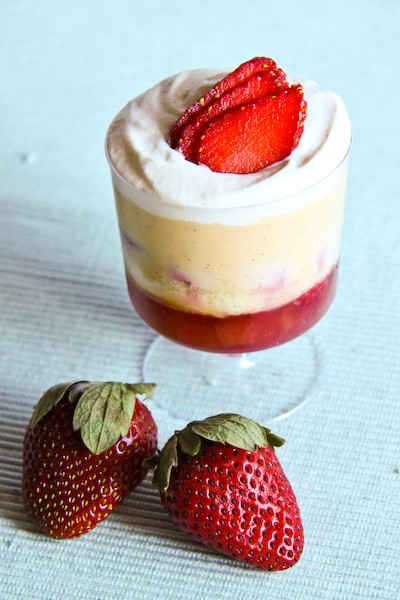 Strawberry, rhubarb & pink Moscato trifles