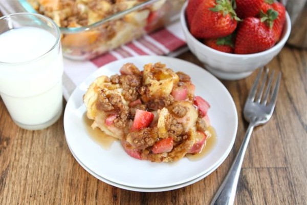 Strawberry rhubarb baked French toast