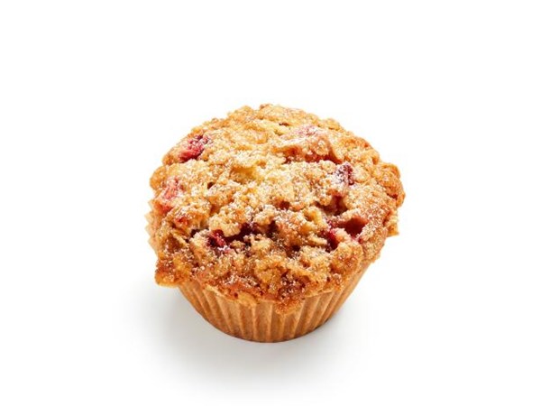 Strawberry-rhubarb crumble muffins