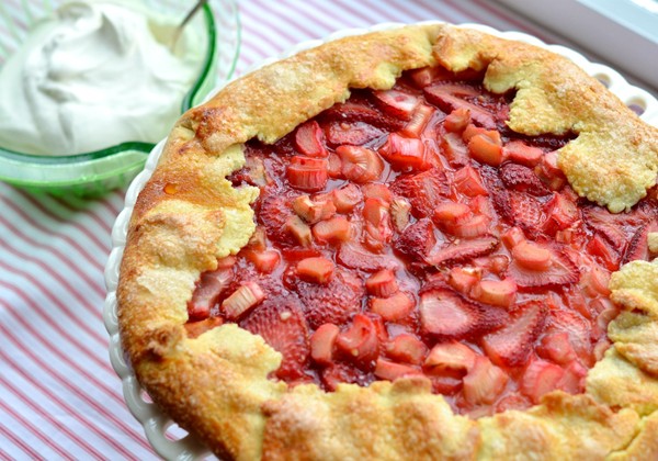 Strawberry-rhubarb galette with whipped cream