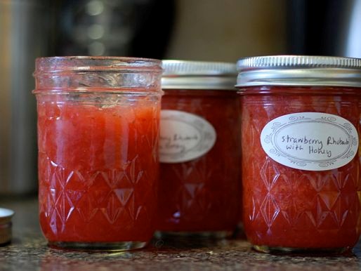 Strawberry rhubarb jam with honey and cinnamon
