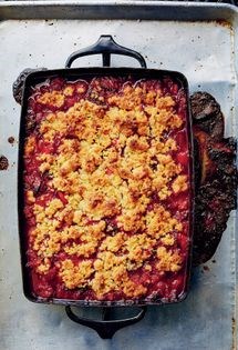 Strawberry-rhubarb polenta crisp